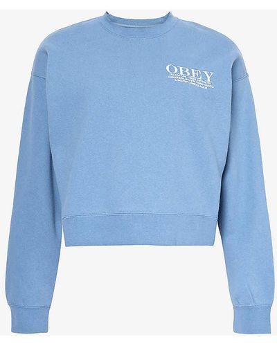 Obey Cities Logo-embroidered Cotton-blend Sweatshirt - Blue