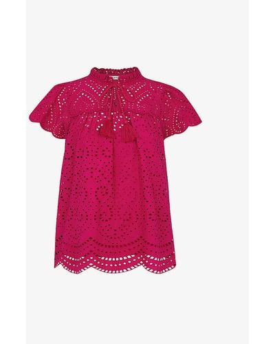 Whistles Bonnie Broderie-anglaise Cotton Blouse - Pink
