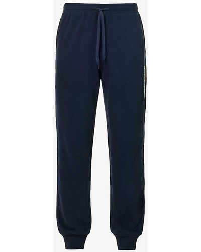 Emporio Armani Brand-print Tapered-leg Cotton-jersey jogging Bottoms - Blue