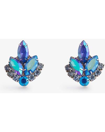 Susan Caplan Pre-loved Sarah Coventry Leaf Mixed-alloy And Swarovski Crystal Clip-on Earrings - Blue