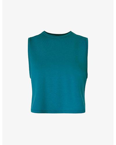 Sweaty Betty Breathe Easy Logo-brand Cropped Stretch Recycled-polyester Tank Top X - Blue