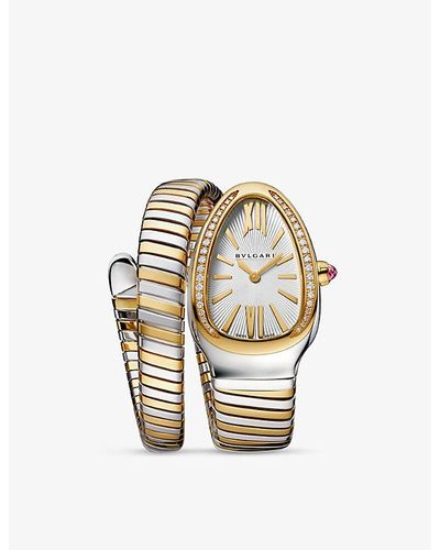 BVLGARI Unisex Br858992 Serpenti Tubogas 18ct Yellow-gold, Stainless Steel And Brilliant-cut Diamond Quartz Watch - Metallic