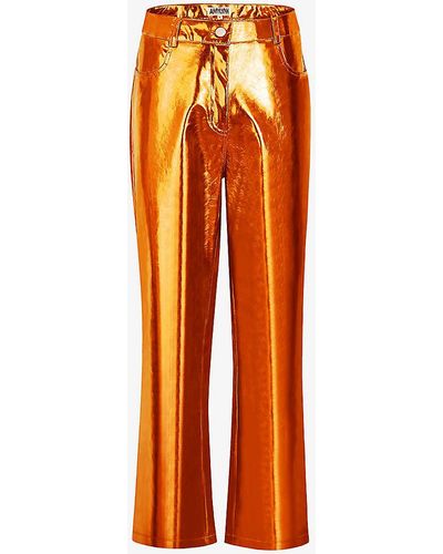 Amy Lynn Lupe Metallic High-rise Straight-leg Faux-leather Trouser - Orange