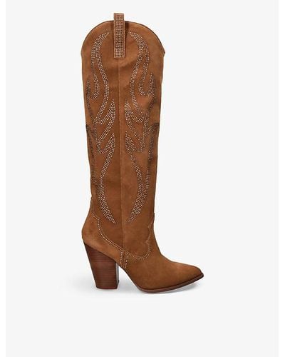 Steve Madden Lasso Western-embroidered Suede Knee-high Boots - Brown