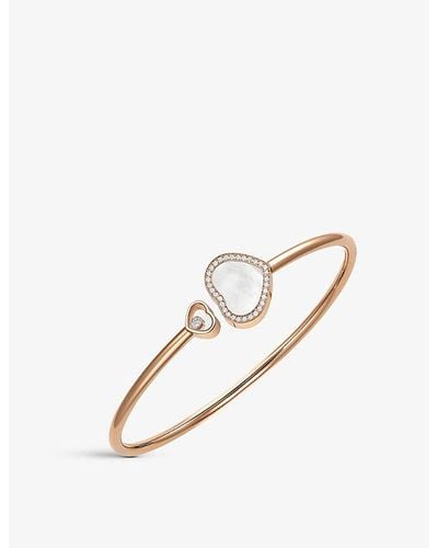 Chopard Happy Hearts 18ct Rose-gold, 0.19ct Round-cut Diamond And Mother-of-pearl Bracelet - Metallic