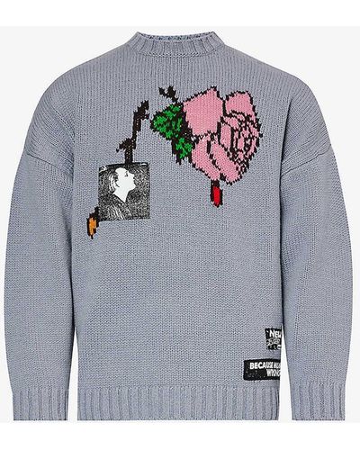 Undercover Rose Graphic-patch Oversized Wool-knit Jumper - Grey