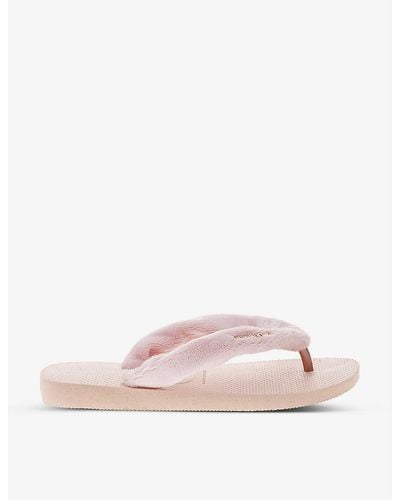 Havaianas Top Home Fluffy Logo-embossed Faux-fur And Rubber Flip Flops - Pink