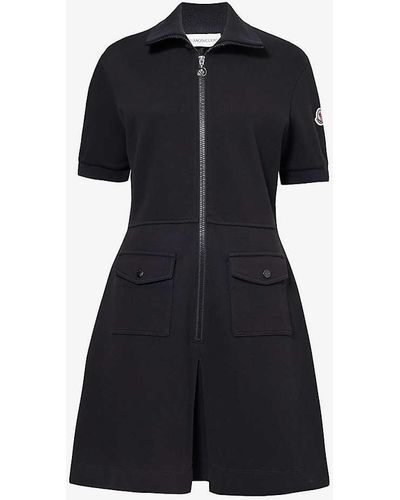 Moncler High-neck Stretch-cotton Blend Mini Dress - Black