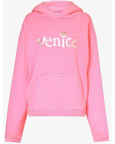 ERL Venice Graphic-print Relaxed-fit Cotton Hoody - Pink