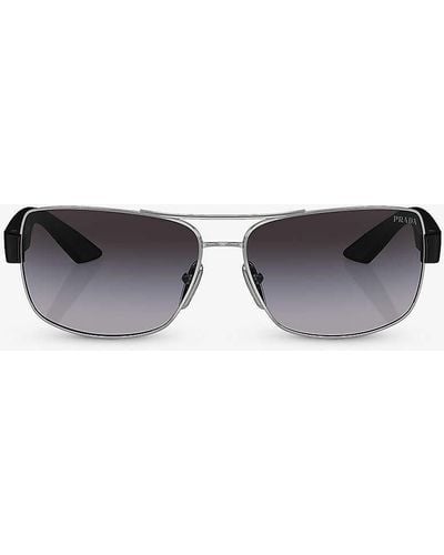 Prada Linea Rossa Ps 50zs Pillow-frame Metal Sunglasses - White