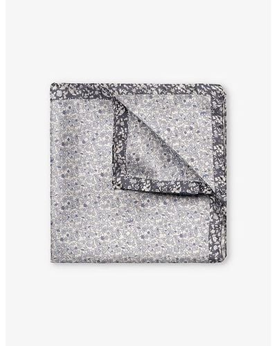 Eton Floral Graphic-print Silk Pocket Square - Grey