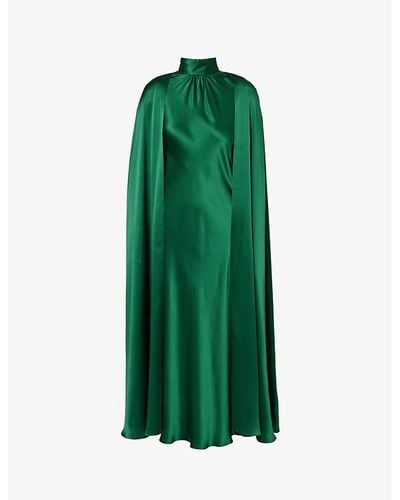 Rodarte High-neck Shoulder-pad Silk Maxi Dress - Green