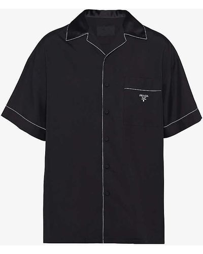 Prada Short-sleeved Brand-plaque Oversized-fit Silk Shirt Xx - Blue