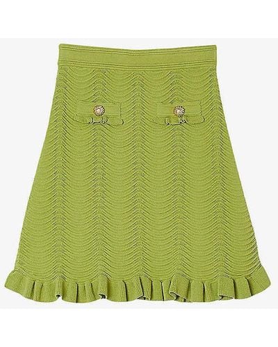 Sandro Textured-weave Stretch-knit Mini Skirt - Green