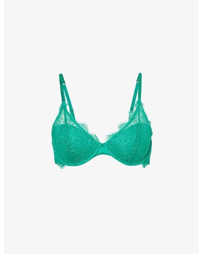 Love Stories Gwyneth Floral-embroidered Stretch-lace Bra - Green