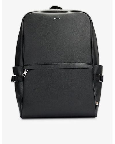 BOSS Business Logo-print Leather Backpack - Black