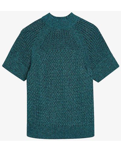 Ted Baker Matildr Metallic-knit Recycled Polyester-blend Top - Green