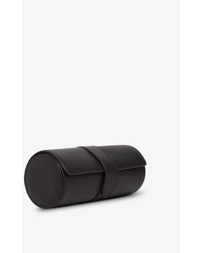 Smythson Panama Grained Leather Watch Roll - Black
