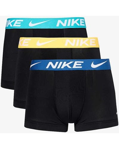 Nike Logo-waistband Pack Of Three Recycled Polyester-blend Trunks - Blue