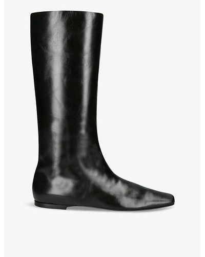 The Row Bette Square-toe Leather Knee-high Boots - Black