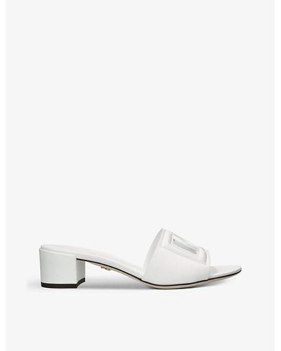 Dolce & Gabbana Bianca Logo-embossed Leather Heeled Mules - White
