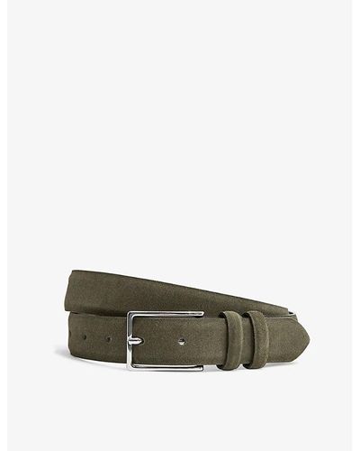 Reiss Dante Adjustable-buckle Suede-leather Belt - Green