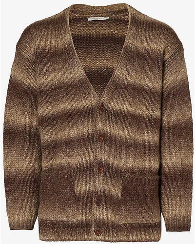 Nudie Jeans Kent Striped Relaxed-fit Wool-blend Cardigan - Brown