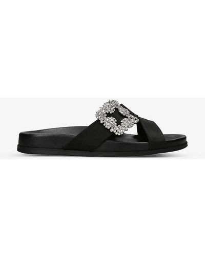 Manolo Blahnik Chilanghi Crystal-embellished Satin Sandals - Black