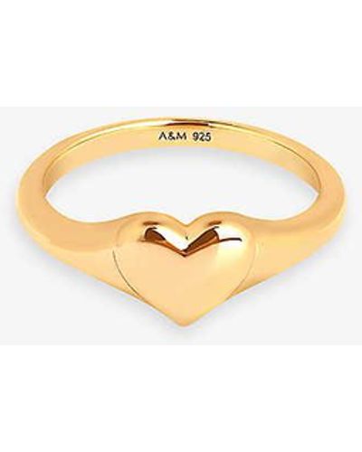 Astrid & Miyu Heart 18ct Yellow Gold-plated Sterling-silver Signet Ring - Metallic