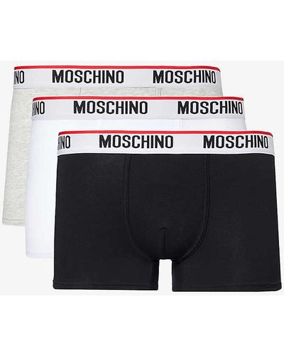 Moschino Branded-waistband Pack Of Three Stretch-cotton Trunk - White