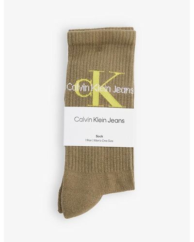 Calvin Klein Brand-print Ribbed Cotton-blend Socks - Metallic