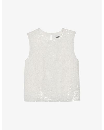 Claudie Pierlot Open-back Sequinned Stretch-woven Top - White