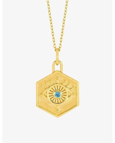 Rachel Jackson Protective Evil Eye 22ct Yellow -plated Sterling Silver And Blue Topaz Pendant Necklace - Metallic