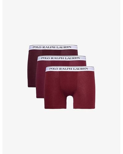 Polo Ralph Lauren Branded-waistband Mid-rise Pack Of Three Stretch-cotton Boxer Briefs Xx - Red