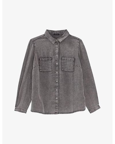 IKKS Stud-embellished Relaxed-fit Woven Shirt - Grey