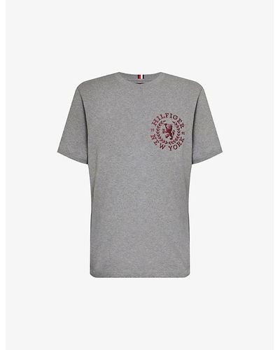 Tommy Hilfiger Icon Brand-embroidered Cotton-jersey T-shirt - Grey