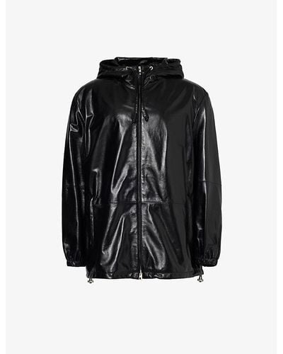 Loewe Brand-debossed Relaxed-fit Hooded Leather Jacket - Black