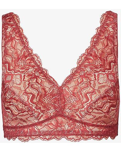 Hanro Solene Floral-pattern Stretch-lace Bra - Red