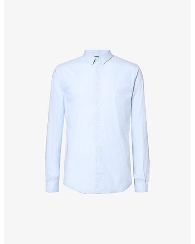 IKKS Stripe-pattern Curved-hem Slim-fit Stretch-cotton Blend Shirt X - Blue