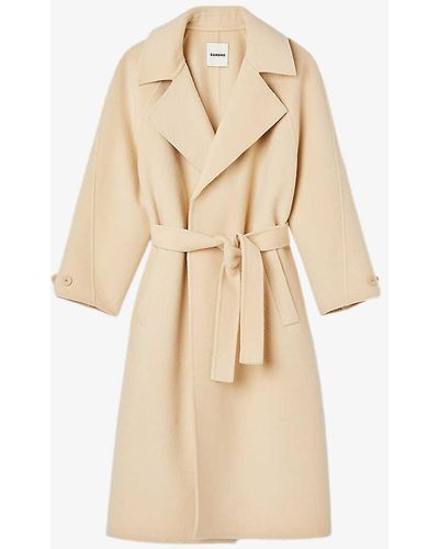 Sandro Double-breasted Belted Wool Trench Coat - Natural