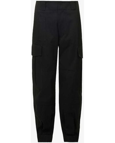 Alexander McQueen Pleated-hem Tapered-leg Regular-fit Cotton Cargo Trousers - Black
