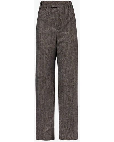 Bottega Veneta Check-pattern Belt-loop Relaxed-fit Wide-leg Wool Trousers - Grey