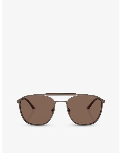 Giorgio Armani Ar6149 Square-frame Metal Sunglasses - Natural