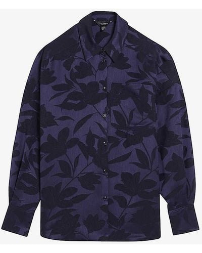 Ted Baker Bormida Floral-print Satin Shirt - Blue