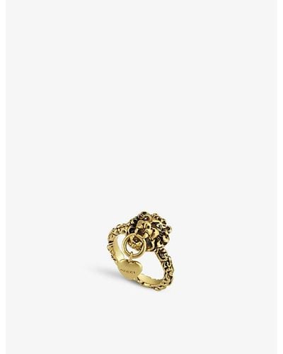 Gucci Lion Head Brand-engraved Ring - Metallic