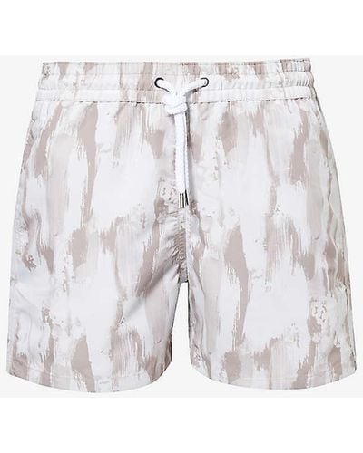 Frescobol Carioca Seascape Abstract-print Recycled-polyester Swim Short - White