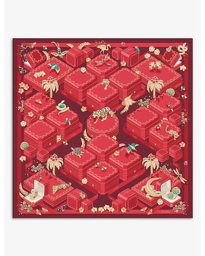 Cartier Jewelry Boxes Graphic-print Silk-twill Scarf - Red