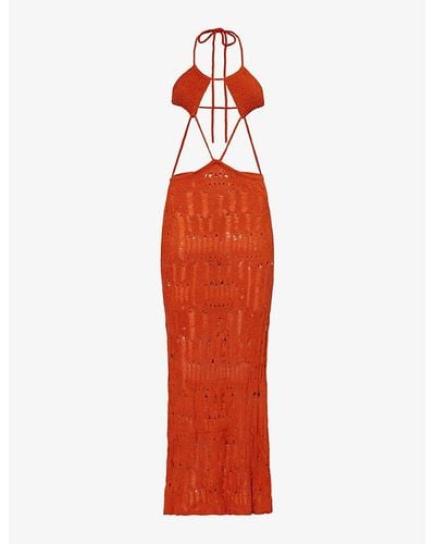 Jaded London Rumba Knitted Maxi Dress - Red