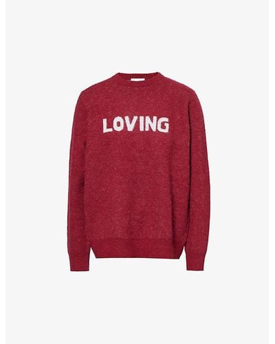Bella Freud Loving Text-pattern Wool-blend Knitted Sweater - Red
