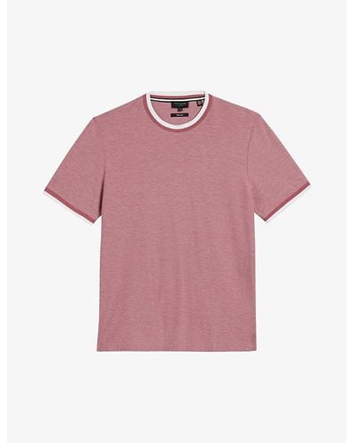 Ted Baker Bowker Textured Contrasting-trim Cotton T-shirt - Pink